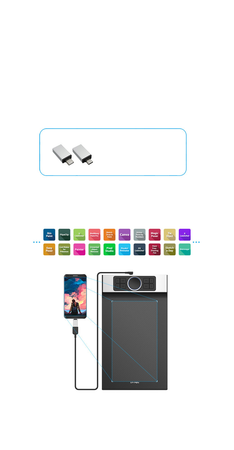 XP-Pen Deco Pro large drawing tablet supports connection with Android tablets and mobile phones